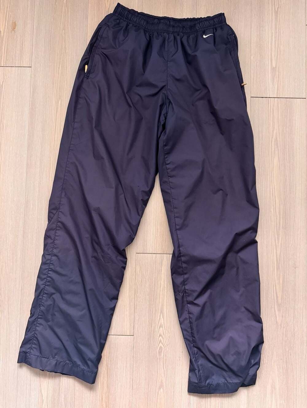 Vintage Y2K Nike Nylon Track Pants Size M Navy Blue Retro Windbreaker Joggers